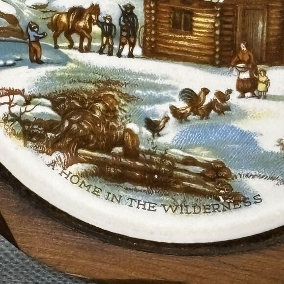 2 Vntg Jerry Abrams Currier Ives Wall Plaque Cottage Decor Ceramic Tile & Wood - Picture 3 of 12